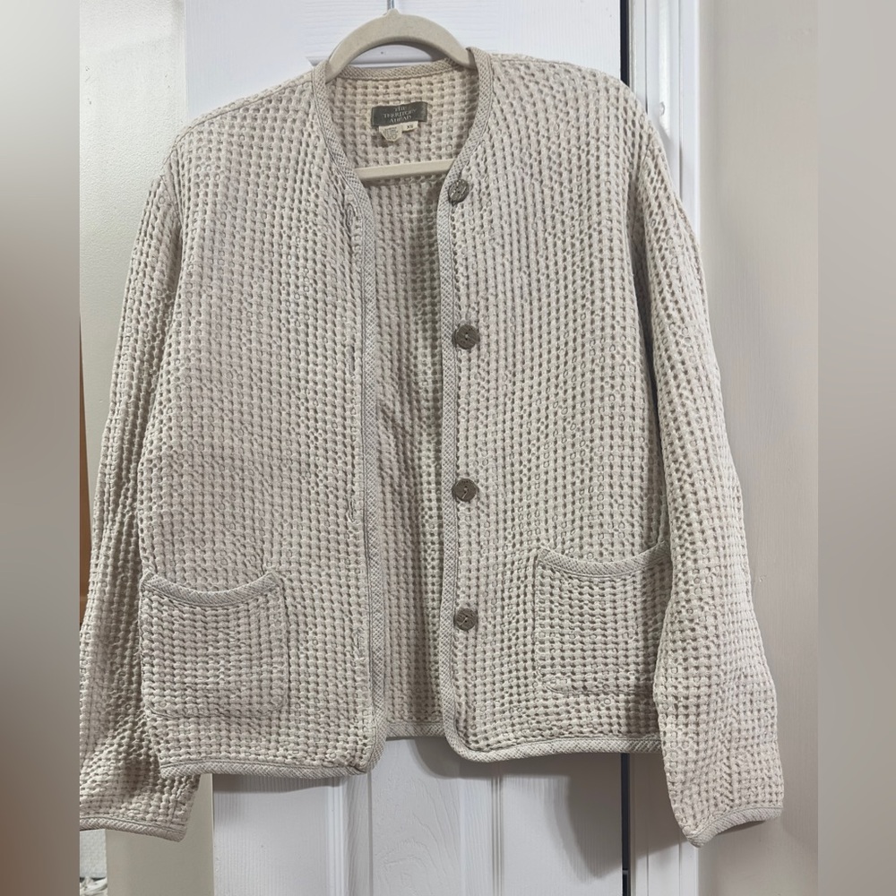 The Territory Ahead oatmeal’s color Waffle Knit Cardigan xs pit to pit 17 (mix2) - Picture 2 of 3